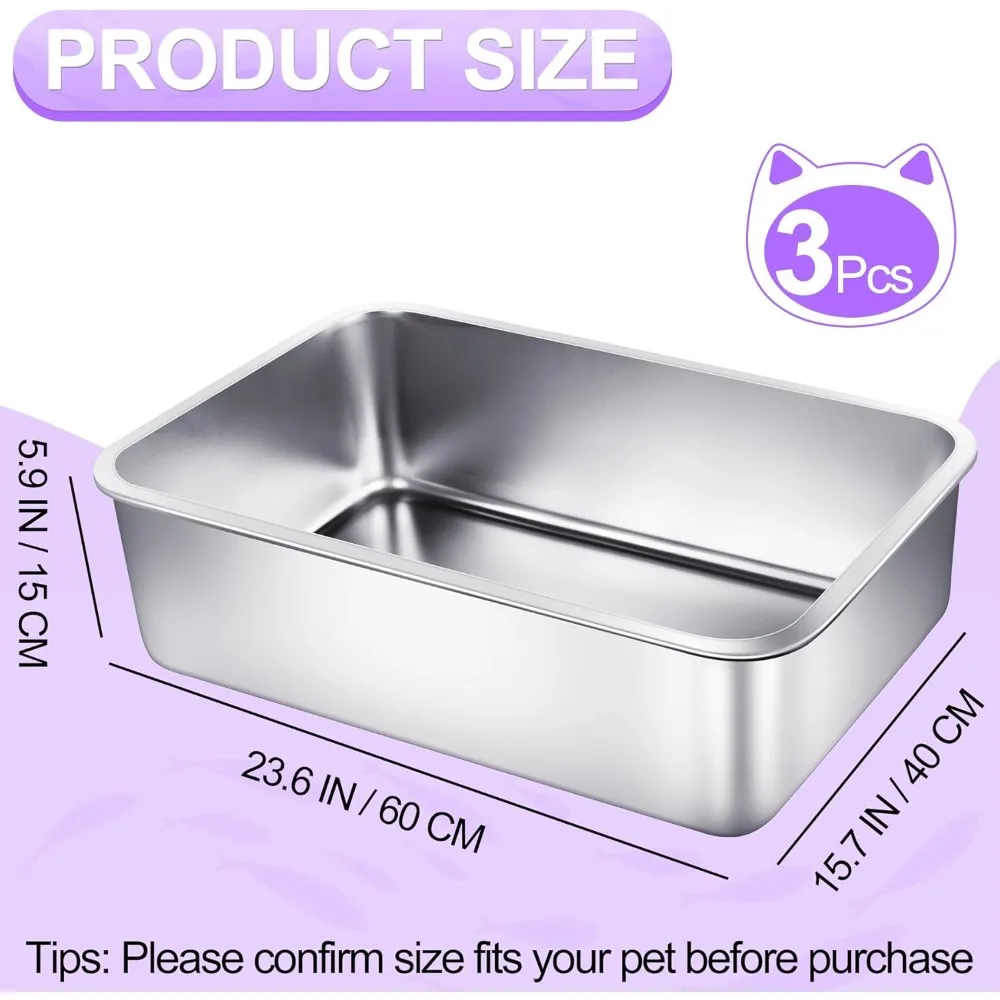Extra Large 23.6L Stainless Steel Cat Litter Boxes with High Sides - Durable Metal Litter Pans for Easy Clean-up and Comfort
