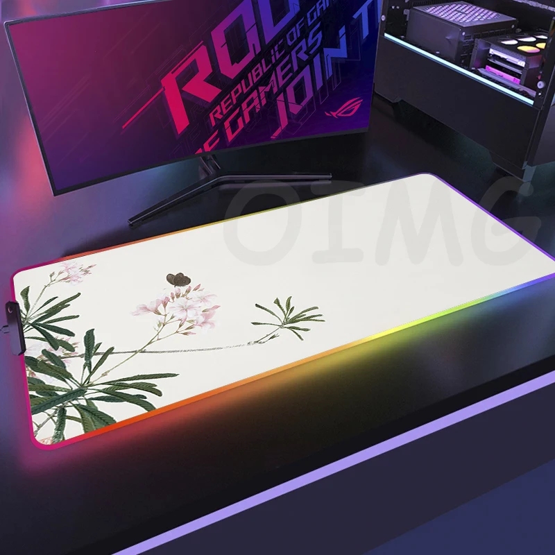 Flowers And Plants Large RGB Mouse Pad Gaming Mousepad LED Mouse Mat Gamer Mousepads Luminous Table Mats Desk Pads With Backlit