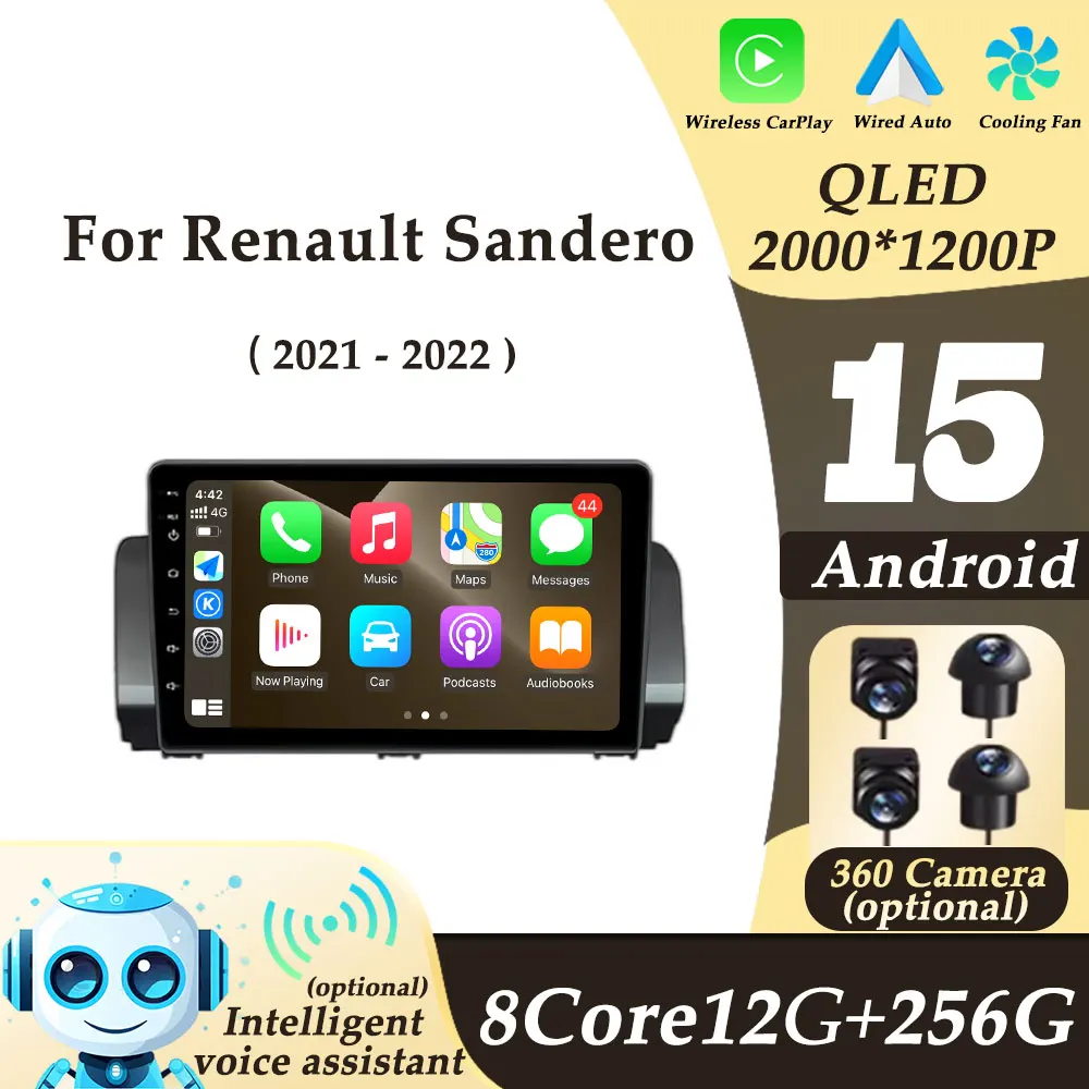 10 inch CarPlay Android 15 for Renault Sandero 2021 - 2022 GPS Navi Split Screen Car Radio Multimedi Player BT DSP Stereo WIFI