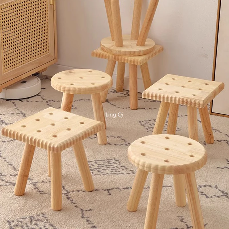 

Round Wooden Small Stools Kids Low Household Cute Creative Foot Stool Lazy Fashion Unique Meubles De Chambre Nordic Furniture