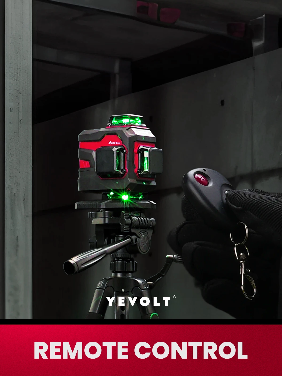 YEVOLT YVGLL4XS16PRO 16 Lines 4-Plane Green Laser Level 5.2Ah Self-Leveling Horizontal & Vertical Tool Remote Control