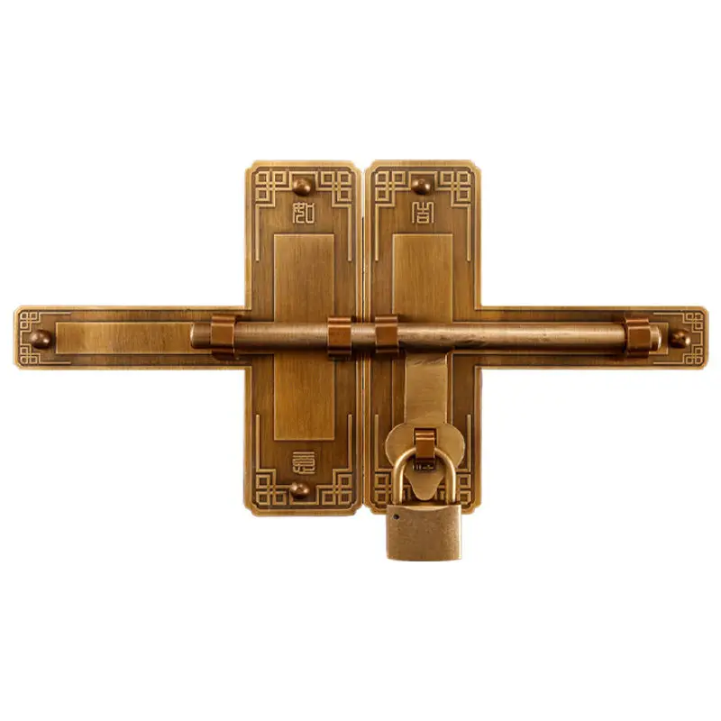 

New Chinese villa door double door old-fashioned door bolt door, antique pure copper Ruyi lock right angle copper