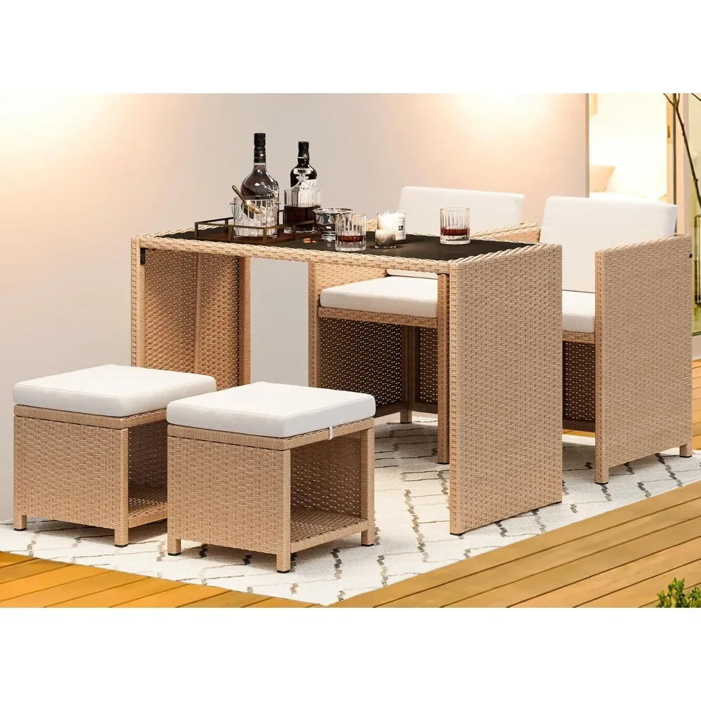 5-Piece Patio Furniture Conversation Set, Outdoor Conversation Furniture with Tempered Glass Tabletop, Outdoor Bistro