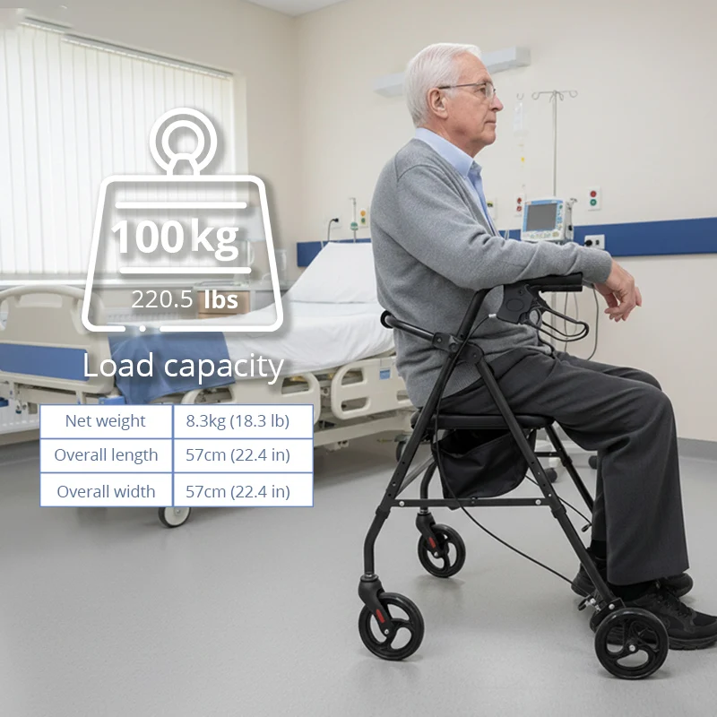 Durable Steel Rollator Walker 100KG Capacity for Seniors Chronic Illness Patients Lightweight Mobility Aid Enhanced