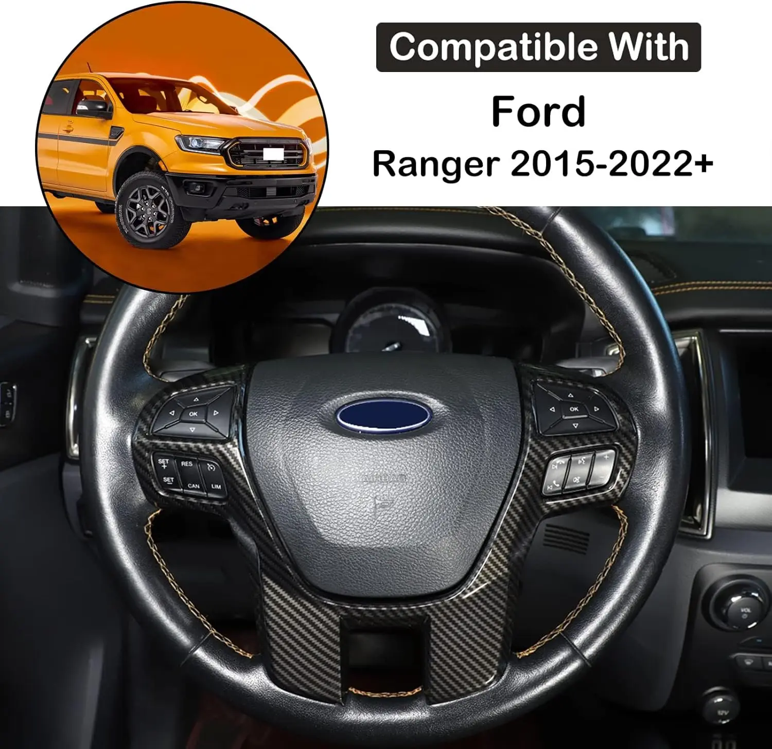 

For Ford Ranger Everest Endeavour 2015 2016 2017 2018 2019 2020 2021 Car Steering Wheel Panel Cover Frame Sticker ABS Accessory
