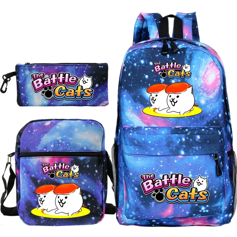 Sac à dos imprimé The Battle Cats pour enfants, sacs d'école pour enfants, sac de livre de voyage initié, grande capacité, sac à stylo, garçons, filles, ensemble de 3 pièces