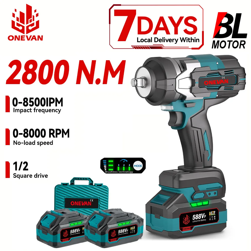 ONEVAN nagy nyomatékú, 2800 Nm-es kefe nélküli elektromos ütvecsavarozó, akkus csavarhúzó, elektromos szerszám BL1840B 18 V-os akkumulátorhoz