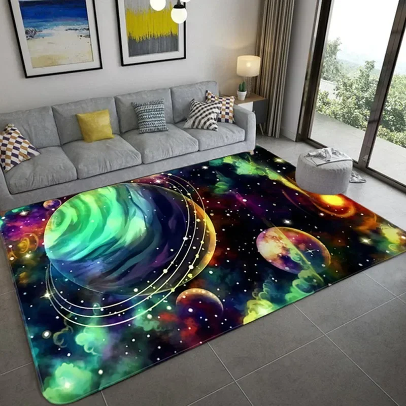 Cartoon Cute Space Pattern Carpet Universe Planet Print Floor Mat For Living Room Non-slip Washable Bedroom Area Rug Home Decor