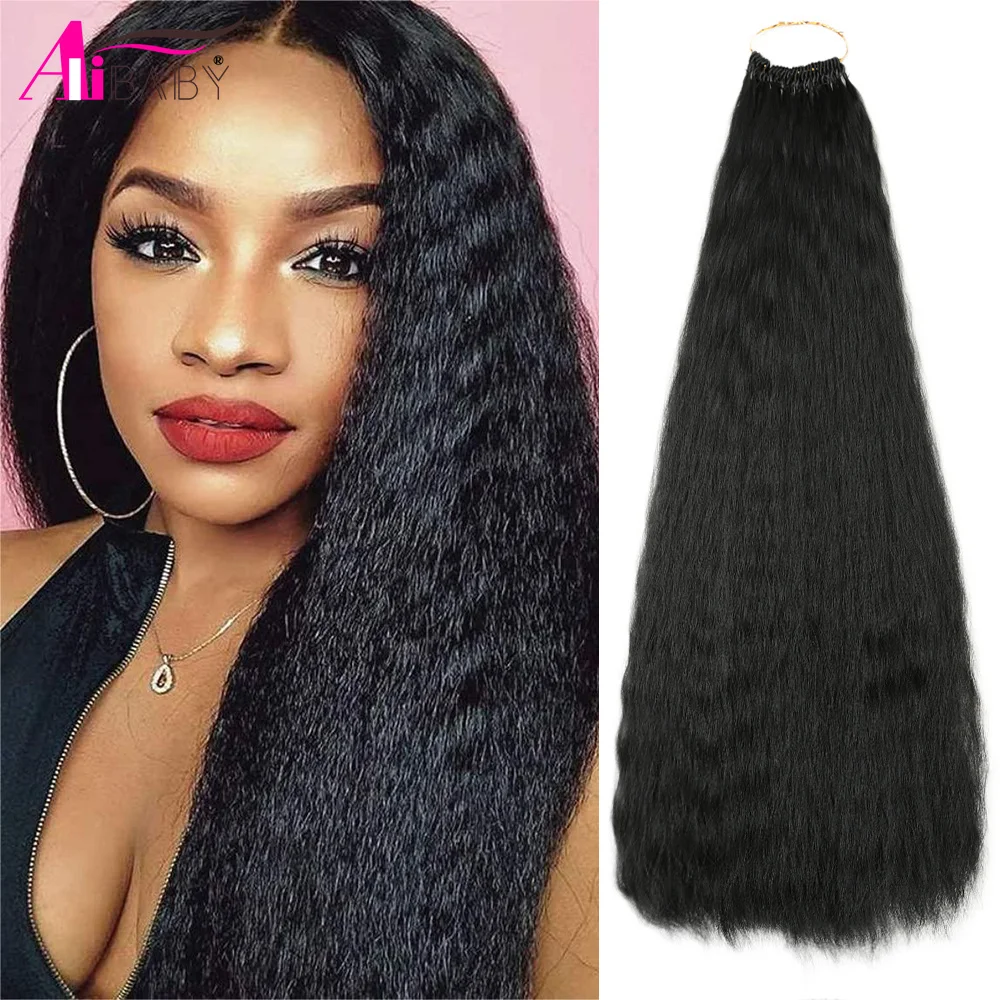 22 Inch Synthetic Kinky Straight Hair Ombre Pre Looped Yaki Straight Crochet Braiding Hair Extensions for Women