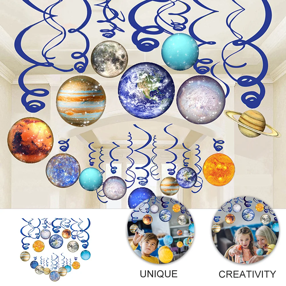 

1 Set Outer Space Hanging Decorations Spiral Swirls Party Supplies Space Theme Solar System Planets Swirls Streamers