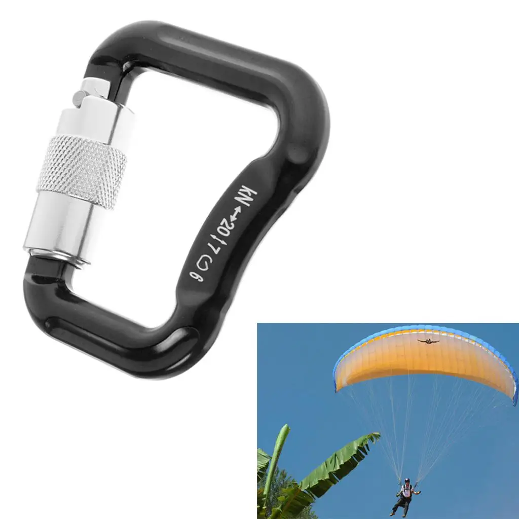 Outdoor 20KN Aluminum Alloy Caribiners for Paragliding/Powered Paragliding Camping Buckle Rock Climbing Gear- Black