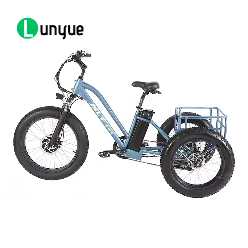 Wide Tire Off Road Fat Tire Electric Tricycle 3 Wheel Pedal Assist E Trike for Adults Outdoor Commuting Powerful Motor