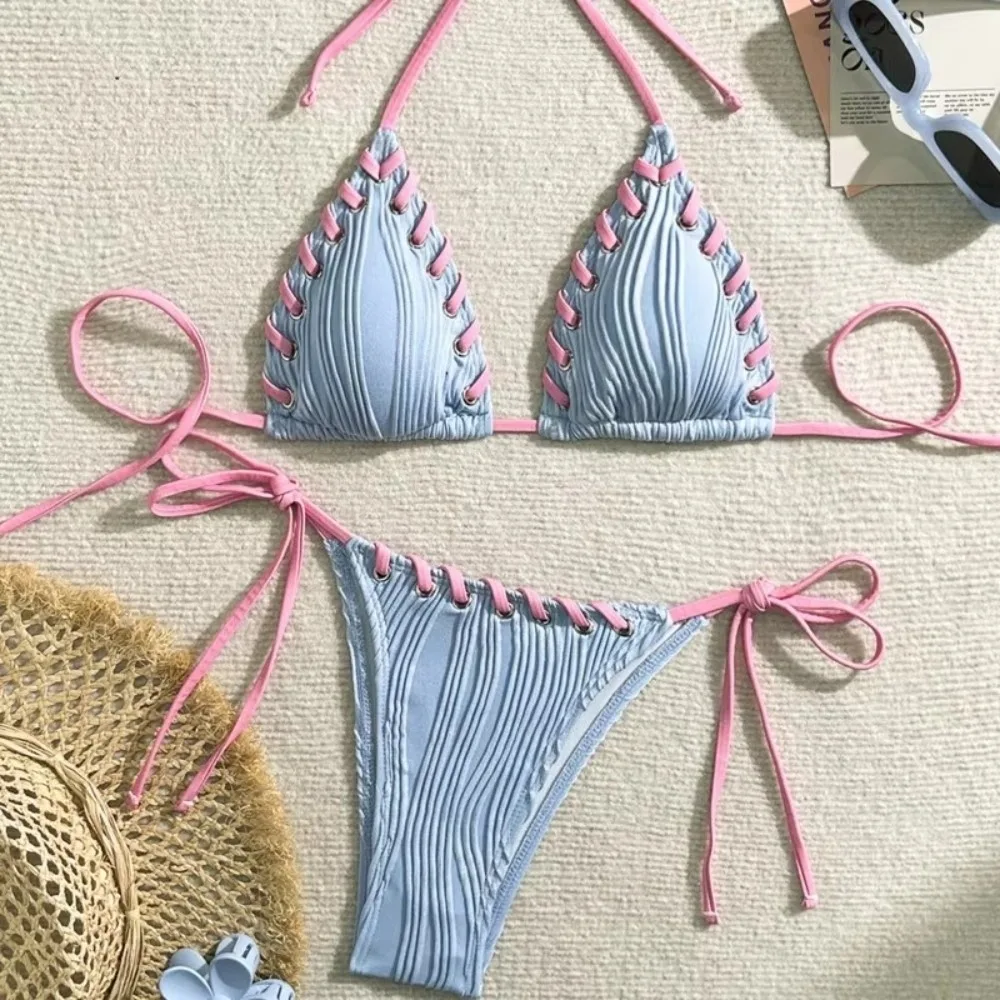 Bikini halter con tiras cruzadas – Traje baño estético verano