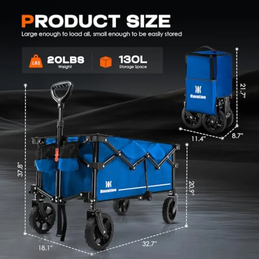 130L Collapsible Folding Wagon with Silent AllTerrain Wheels for Large Capacity Storage and Transport Ideal for Camping Shoppin