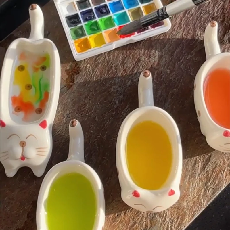 Keramik Katze Aquarell Palette leeren Stift wasch bar niedlichen Tinten fach leicht zu reinigen tragbare Farbe Palette Malerei Kunst liefert