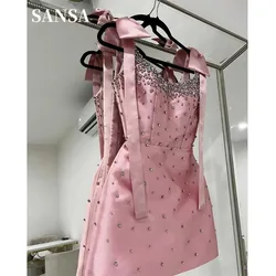 Sansa Luxury Bright Diamond Mini abito da ballo Glitter Rosa corto in raso Abiti da festa Cinturino per spaghetti personalizzato فساتmavera