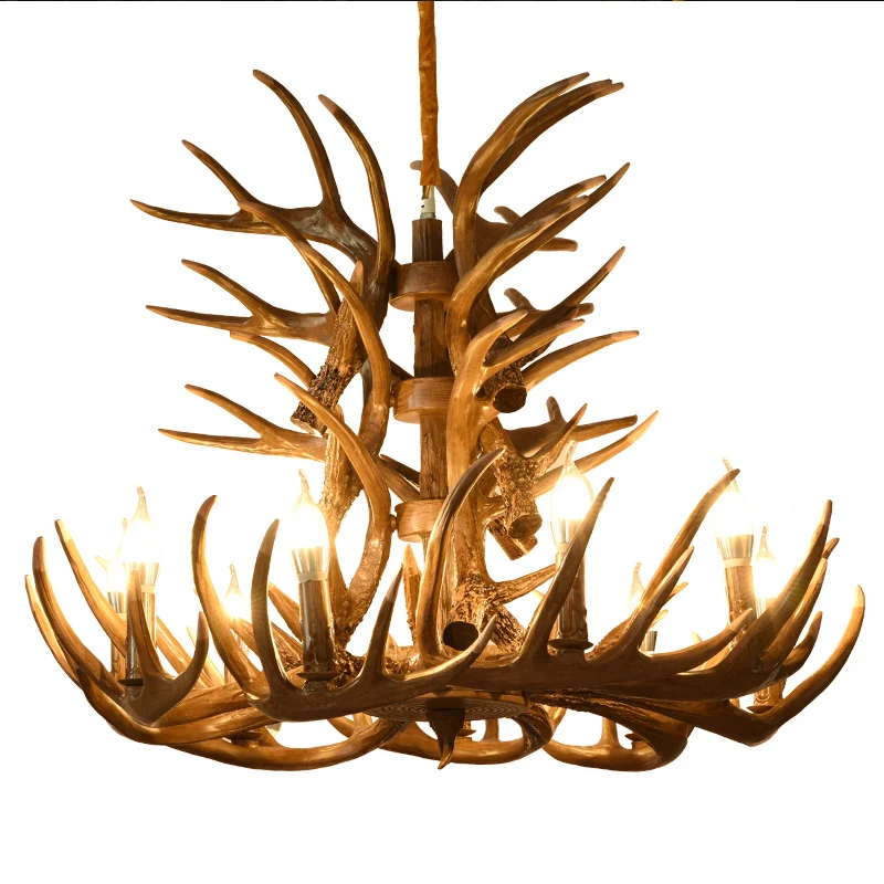 Vintage Deer Chandelier Lighting Retro Antler Chandelier for Living Room Church Lustres Luminaria Resin Deer Horn Hanging Lamp