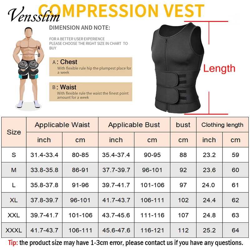 Vensslim Men Body Shaper Waist Trainer Vest Slimming Shirt Sauna Sweat Compression Undershirt Shapewear Fat Burner Workout Tops