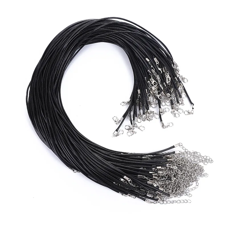 10pcs 45cm Braided Adjustable Black Leather Rope Wax Cord DIY Handmade Necklace Pendant Lobster Clasp String Cord Jewelry Chains
