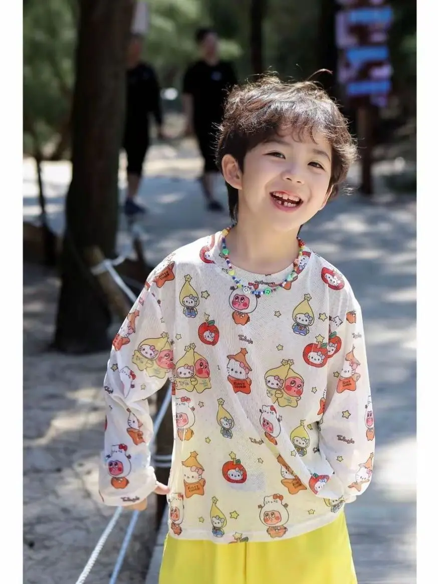 子供の夏の新しいスタイル軽量通気性長袖日焼け防止シャツベビー空調シャツトレンディな-tシャツ