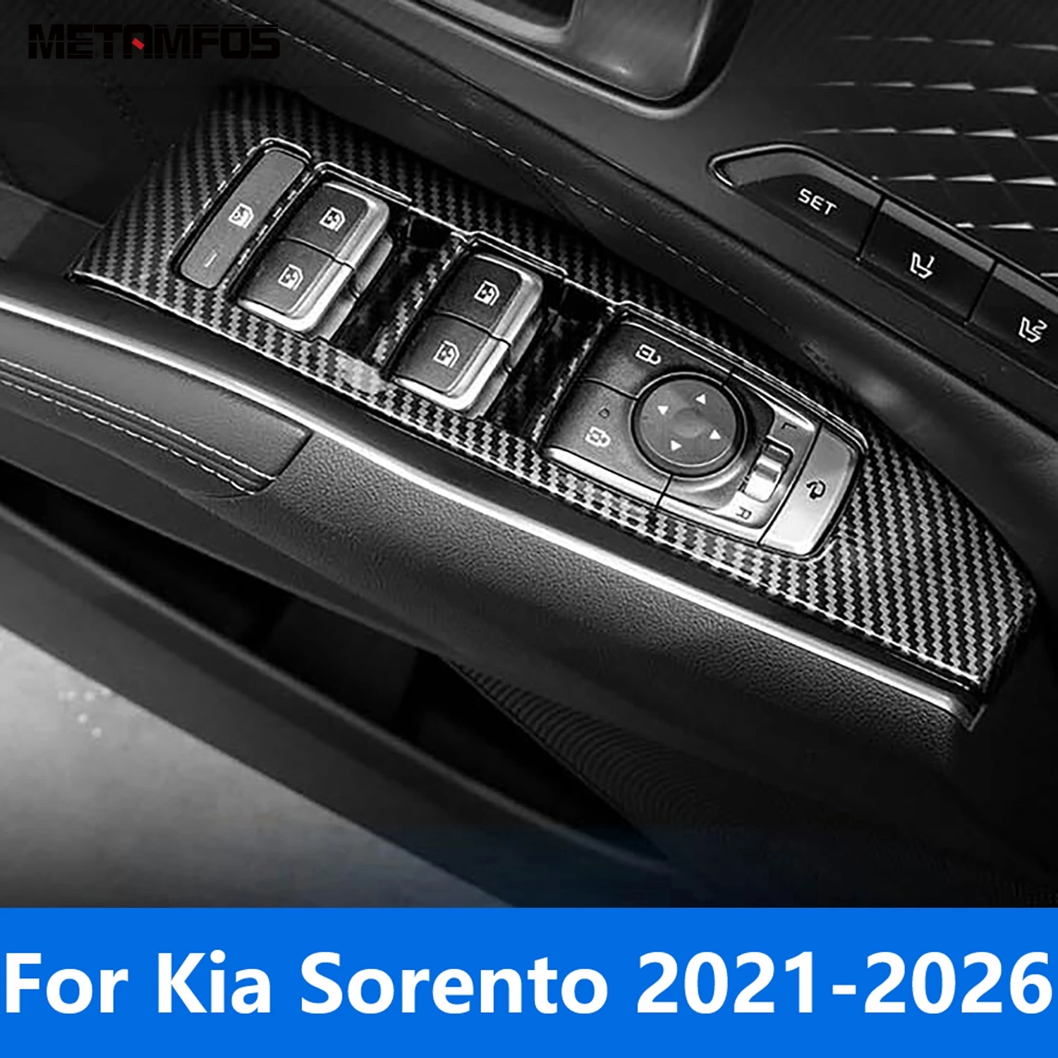 For Kia Sorento MQ4 2021-2025 2026 Carbon Fiber Window Lift Switch Cover Trim Inside Door Armrest Frame Accessories Car Styling