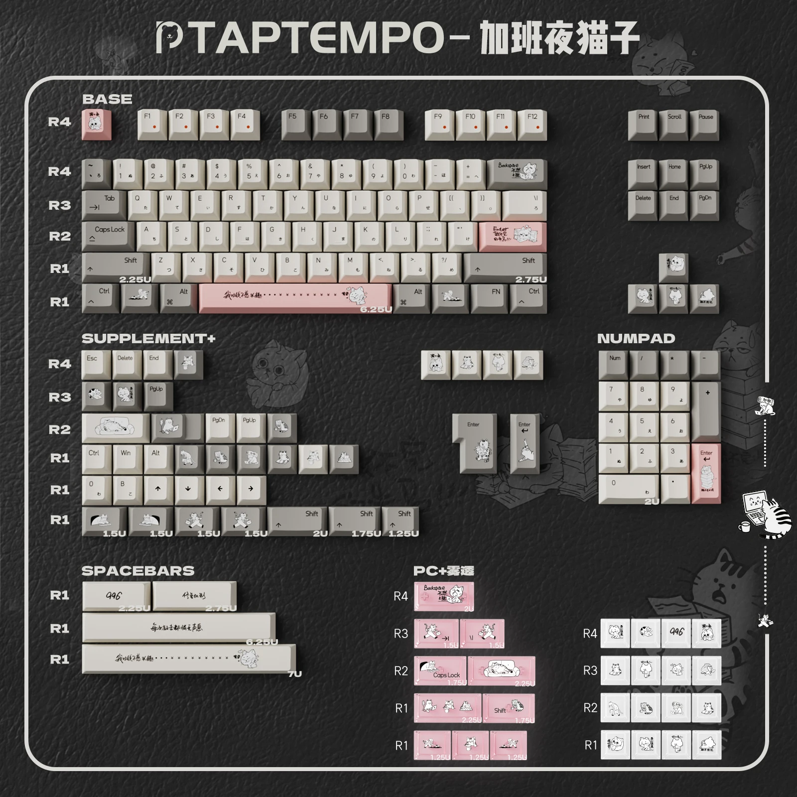 

OT Cat Keycaps Dye-Sub Cherry Profile PBT Keycap Sets Retro Pink Japanese Root Keycaps For MX Switch Mechanical Keyboard