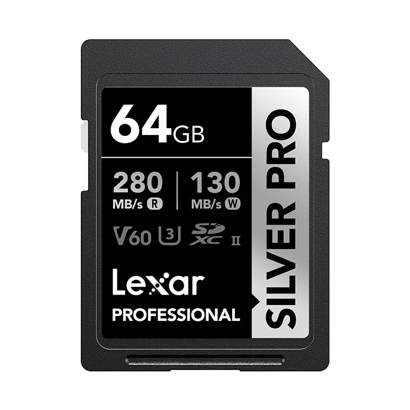 Lexar Professionele Geheugenkaart SILVER Pro V60 C10 UHS-I 4K Ultra HD Beeldkwaliteit Flashkaart voor DSLR Camera