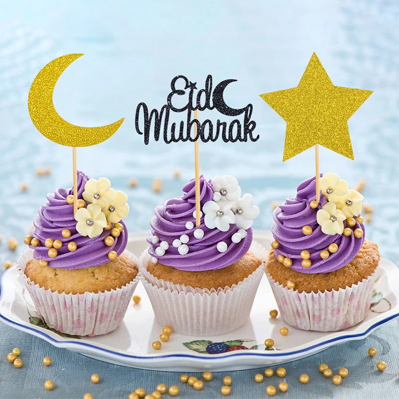 

12pcs Eid Mubarak Cake Topper Moon Star Islam Muslim Ramadan Kareem Festival Party Baking Dessert Cake Decor Eid Al Fitr 2024