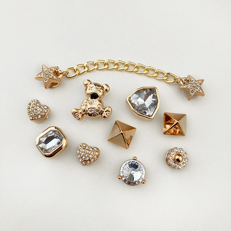 

20pcs Rhinestone Bling Detachable Charms Metal Chain Shoe Bag Decorations Suitable For Crocs Clog Bogg Bag Party Gift Girl Idea