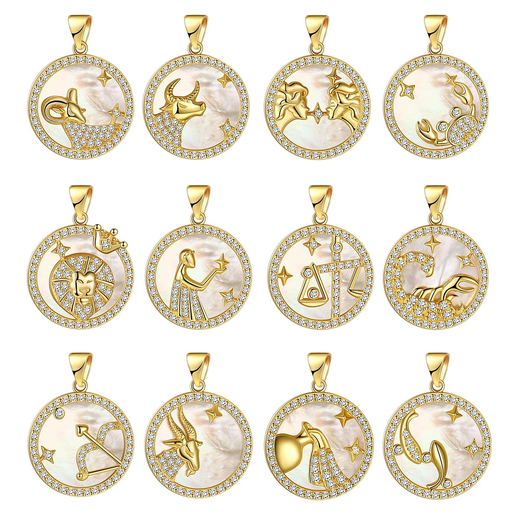 AAA Cubic Zirconia Crystal White Shell Twelve Constellation DIY Pendant 2025 New Fashion CZ Stones Handmade Jewelry Charm Gift