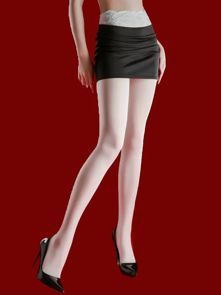 Women Lace Waist Patchwork Traceless Pantyhose Ultra-Thin Matte Shiny See Through High Elastic Shaping Tights Seamless Stocking