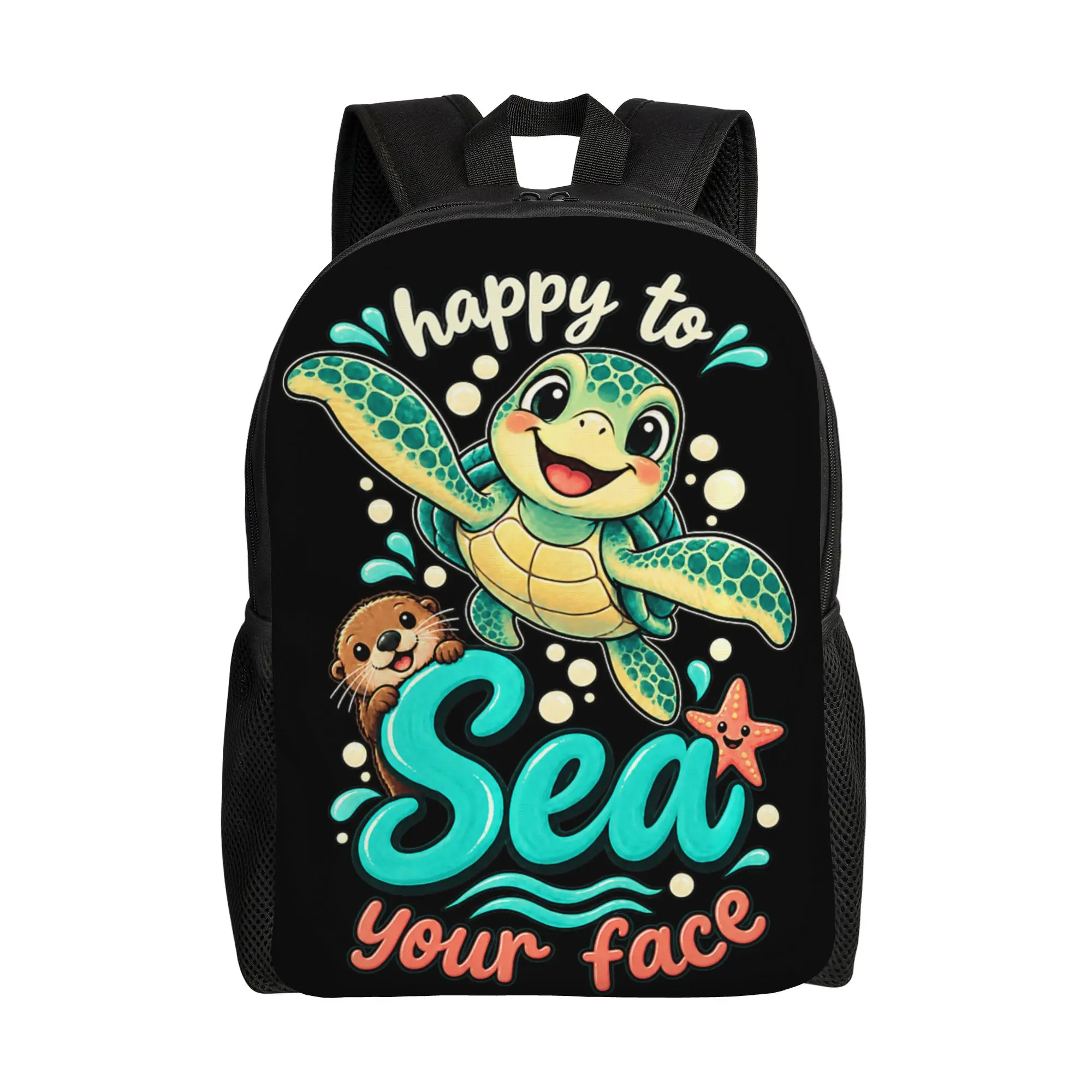 Happy to Sea Your Face Ocean Turtle Teacher Back to School Backpack  Travel Backpacks Student Unisex Cute School Bags Rucksack