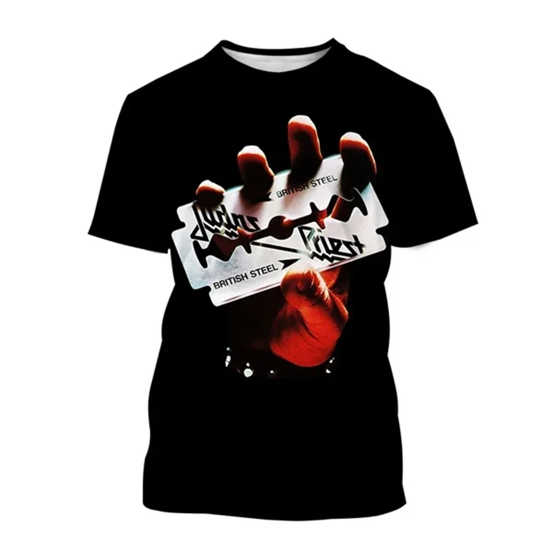 Men's T Shirt Funny Metal Judas Priest Band 3D Print Tee Hip Hop Trend Harajuku Streetwear Casual O-neck Loose Short Sleeve Tops