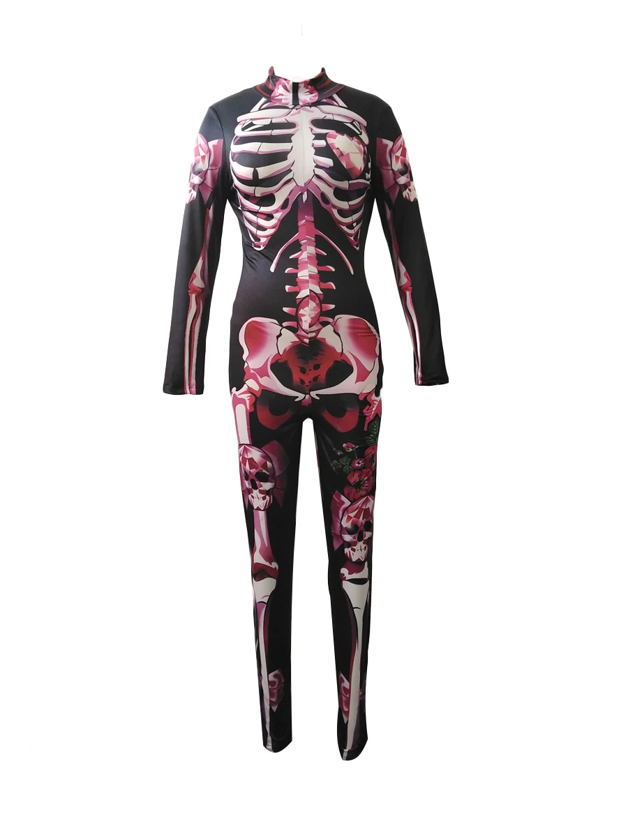 Loween – combinaison taille haute pour femmes, imprimé squelette, pantalon décontracté à jambes droites, Design asymétrique, automne Faion