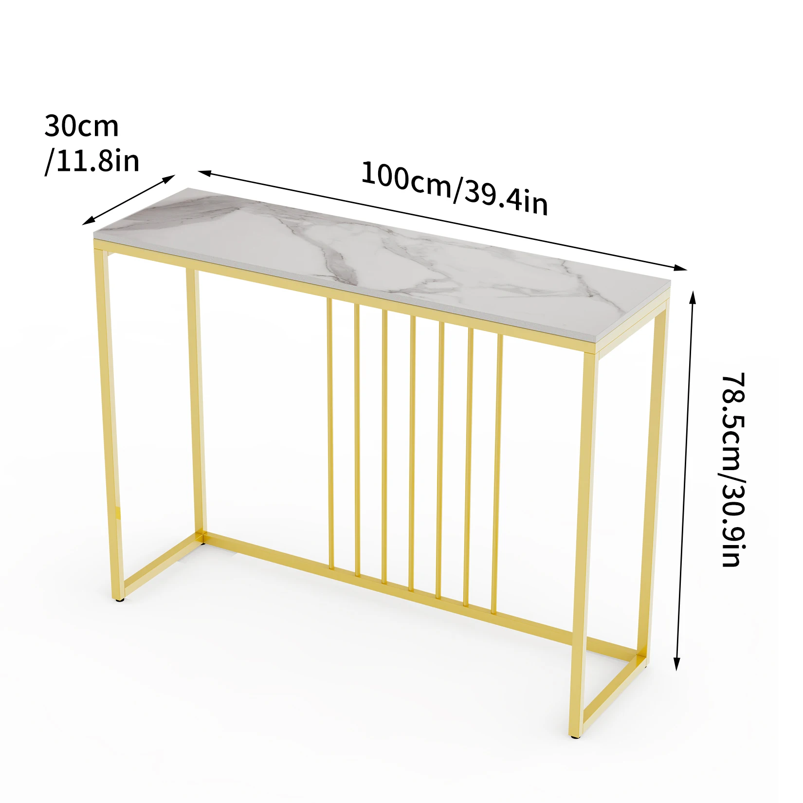 Mesa consola de pasillo estrecha y delgada de 100CM, mesa de Bar larga de mármol a prueba de arañazos, patas doradas, soporte Industrial de 2 colores