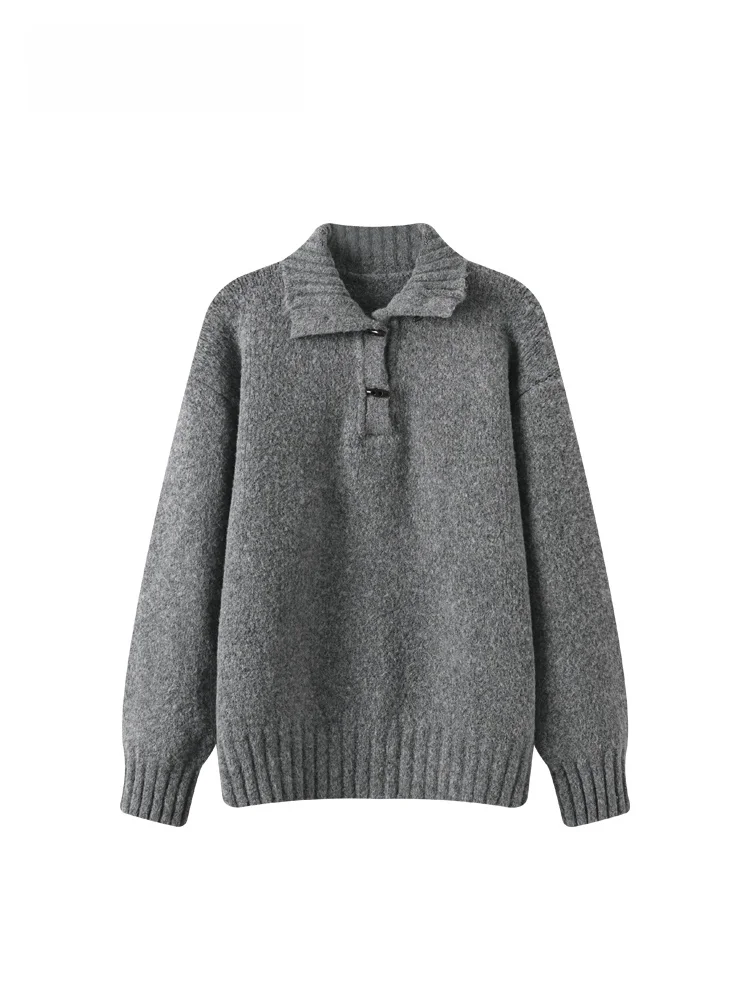 

Loose Long Sve Sweater Women plus Size Winter New Sle Lazy Thin Effect Oversize Top Cara CLUB Large Size Turn-down Collar