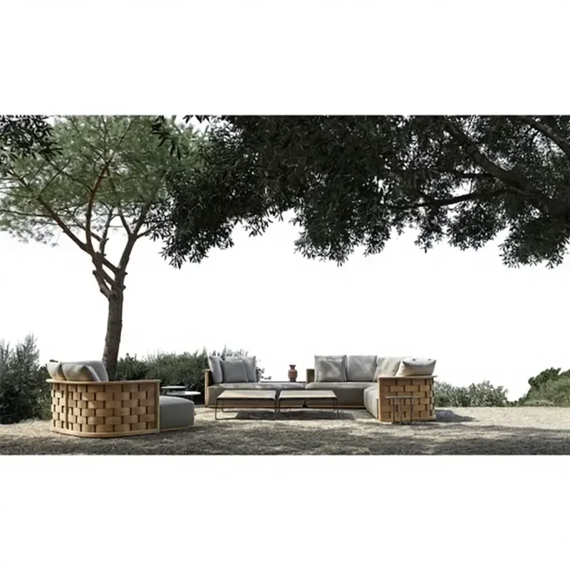 Modern Modular Garden Sofa Set Water Resistant Durable Comfortable Cushion Teak Outdoor Furniture Villa Patio Hotel Courtyard