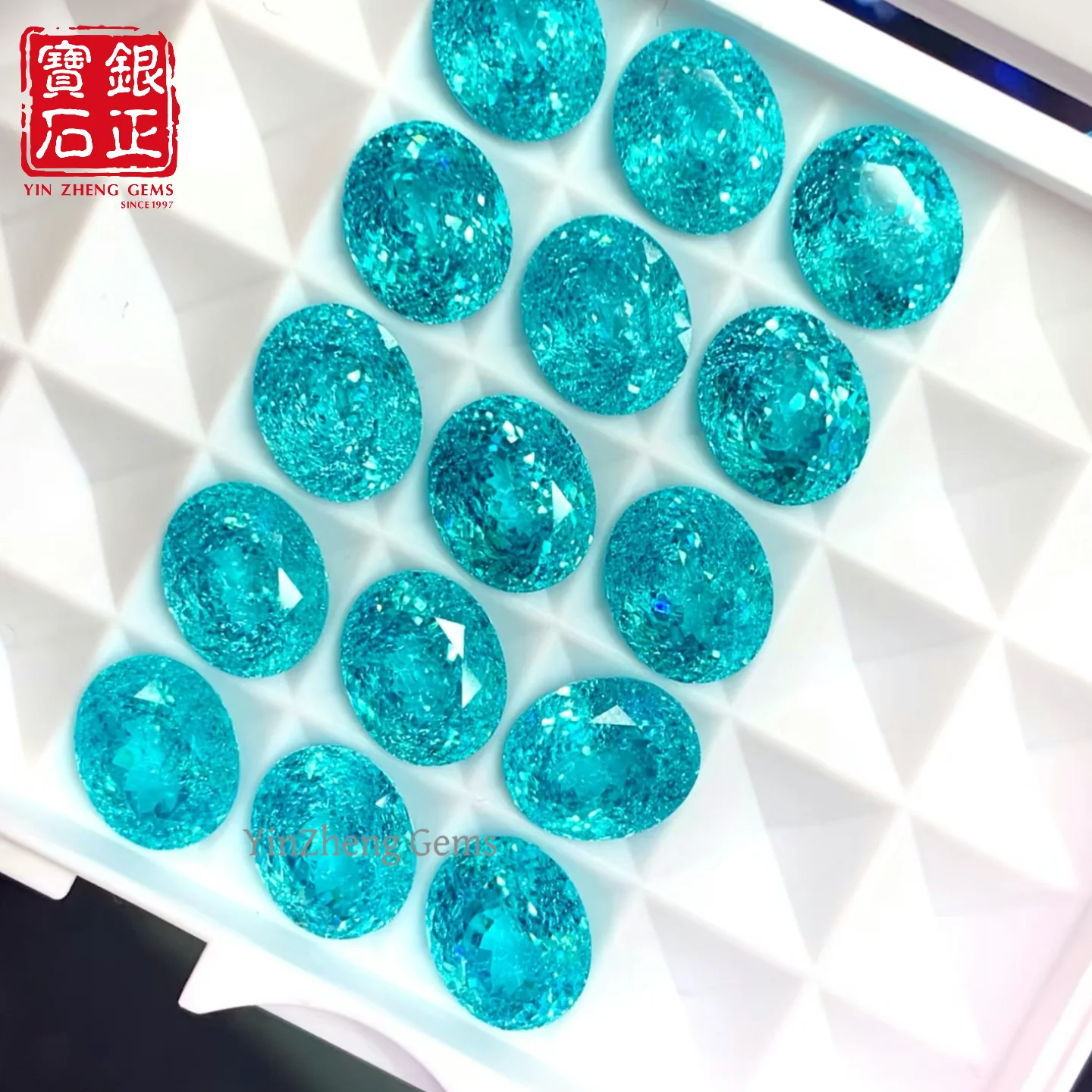 Customized Fine Jewelry Czochralski Lab Grown Crushed Ice Paraiba Oval With AGL Certificate Cultivate Paraiba Loose Gemstones