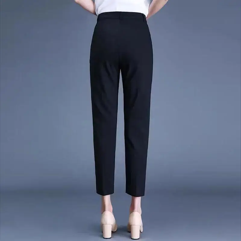 Spring and Autumn Women's Solid High Waist Skinny Suit Harem Plus Size Button Fashion Casual Office Lady All-match Trousers