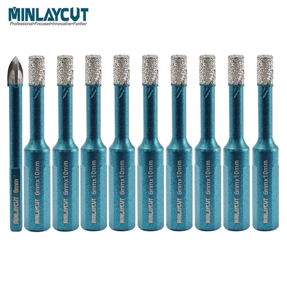 

MINLAYCUT 10pc 6mm Tile Drilling Bit Set 9pcs Hole Saw Bits and 1pc Carbide Drill Bit For Porcelain Ceramic Granite Marble