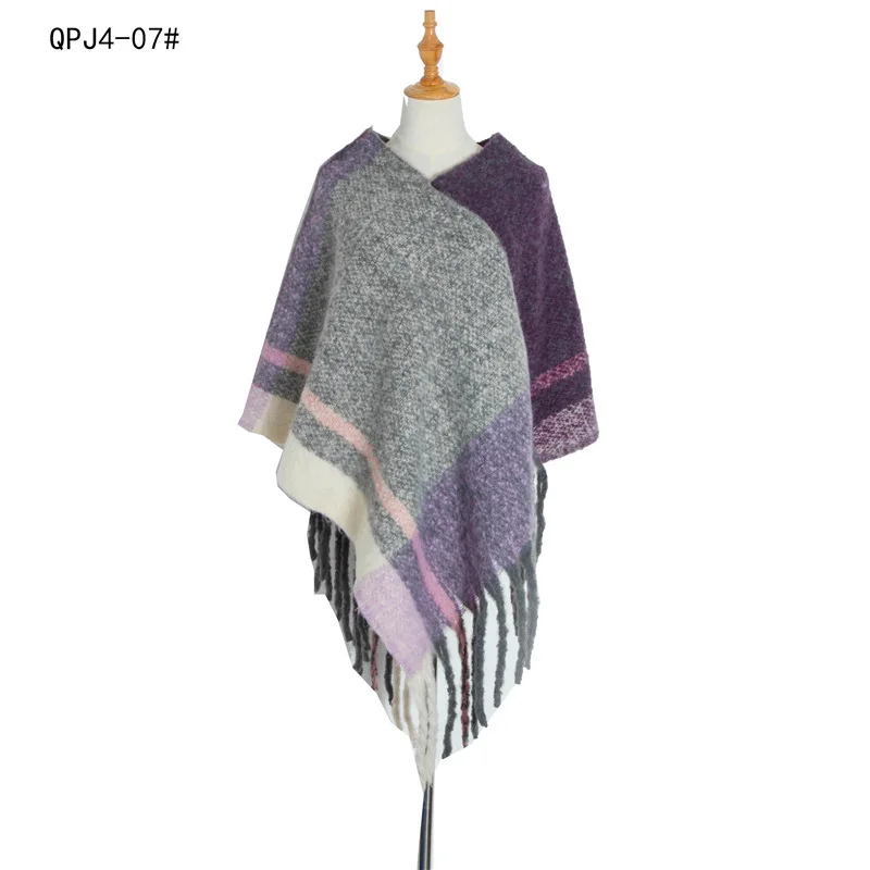 

2022 new Autumn Winter Women's Shawl Coarse Tassel Loop Yarn Warm Capes Lady Ponchos Loose Coat Cloak Pink Pullover Purple