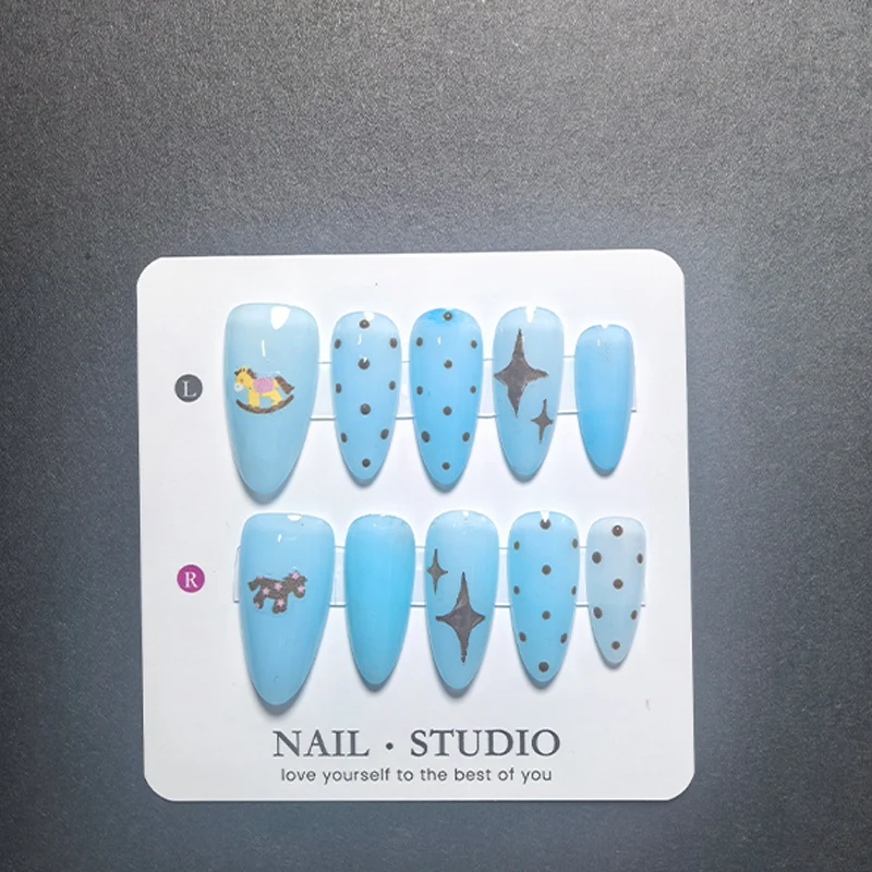10Pcs 100% Handmade Press on Nails with Coffee and Pink Polka Dots, Glitter Shimmer False Nails, Colorful Dotted Fake Nails - view 3