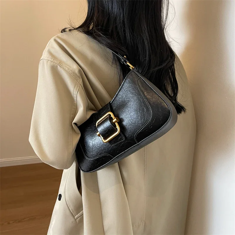 LEFTSIDE Small Belt Buckle Design Shoulder Bags for Women 2023 New Fashion Trend Designer Crossbody Bag Underarm Bag Handbags