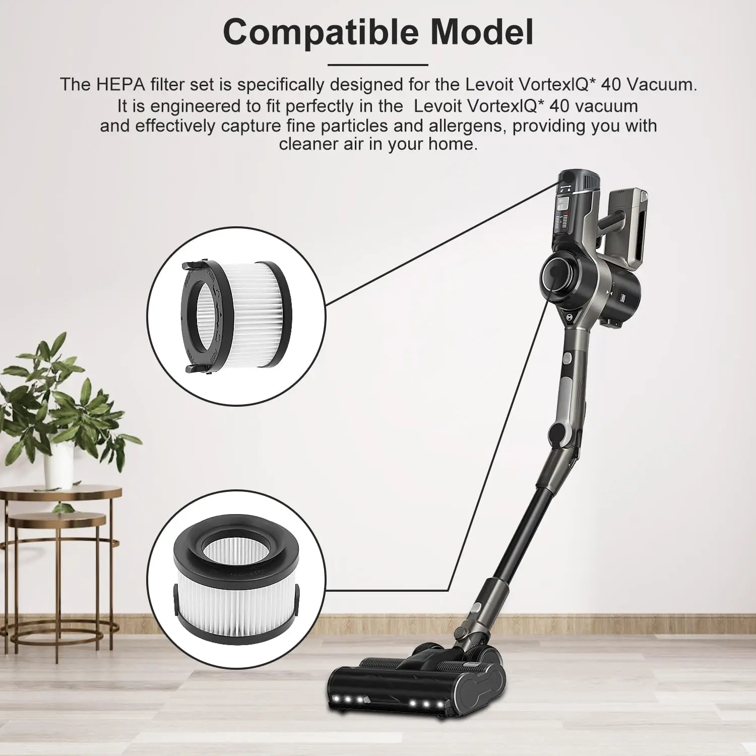 

3 сменных фильтра для беспроводного пылесоса Levoit VortexIQ 40, 1 основный и 2 фильтра предварительной очистки, совместимые с VortexIQ 40-RF