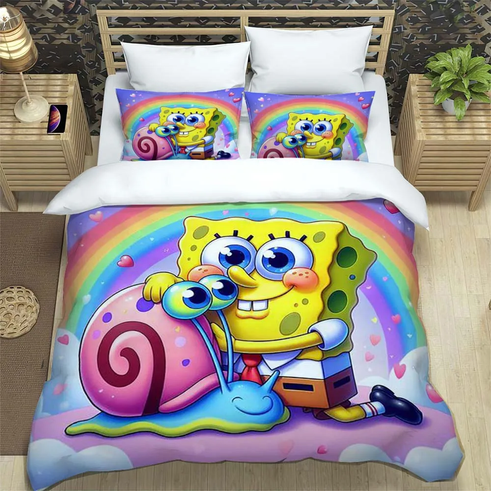 3D Sponge Bob Square Pants Printed Bedding Set, Cartoon Pattern Duvet Cover and Pillowcases, Single/Double Bed Sheet Sets, view 4