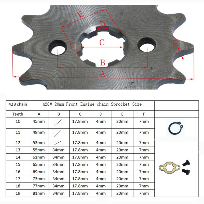 Motorcycle parts Sprocket 428 10T 11T 12T 13T 14T 15T 16T 17T 18T 19T 17mm 20mm Gear for Dirt Pit Bike ATV Quad Go Kart Buggy