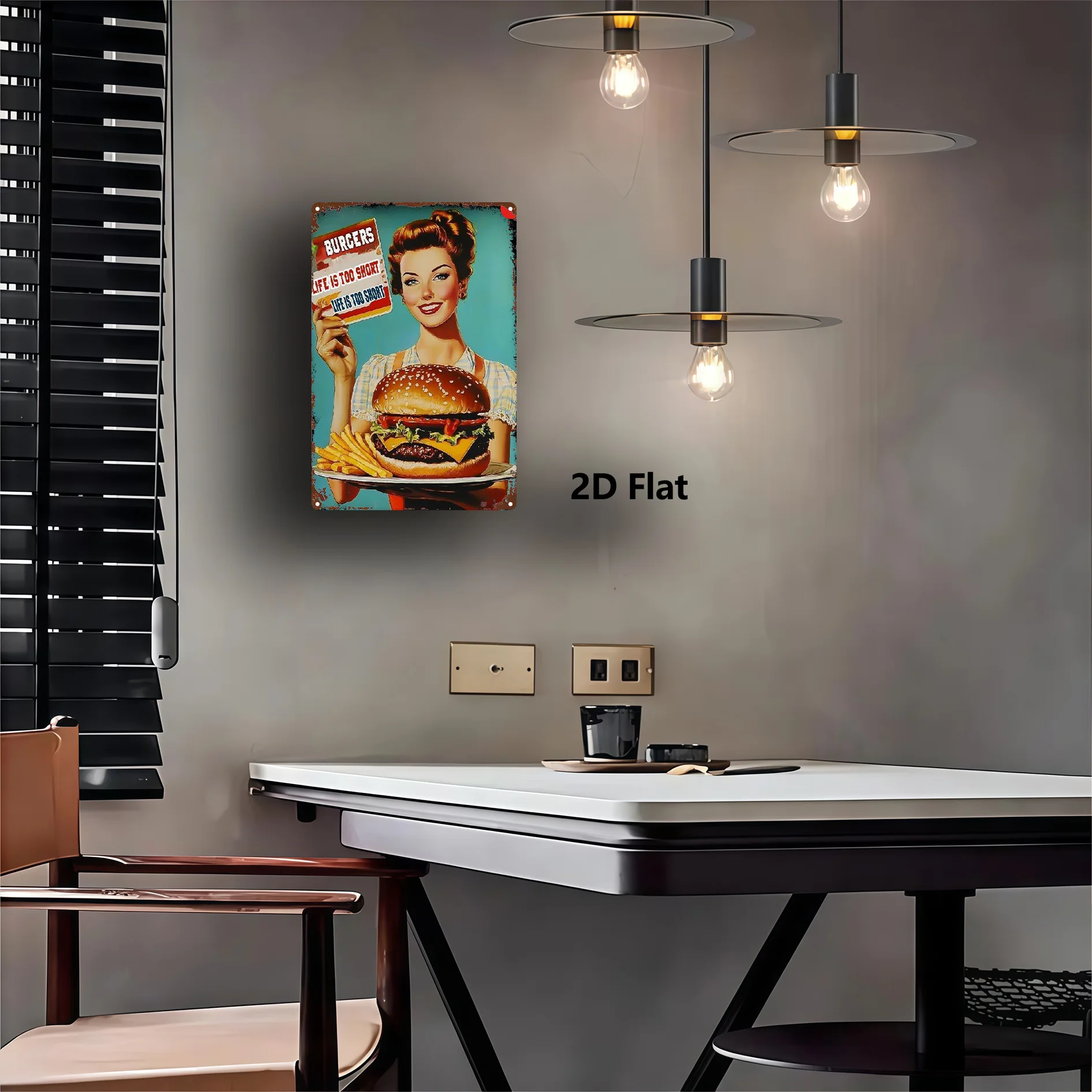 ديكور حائط معدني عتيق من الخمسينيات القرن العشرين همبرغر وبطاطس - ملصق لافتة ريترو للوجبات السريعة للمطبخ والبار والمقهى - 8 × 12 بوصة