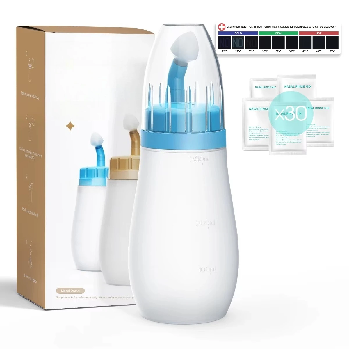Soft Tip Silicone Mesh Jug 300ml Sinus Squeeze Bottle, Nasal Jug Sinus Rinse Cleaner, Pressure Rinse for Adults and Children