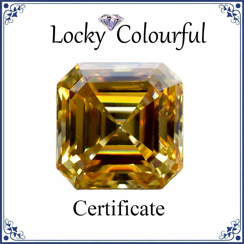 Moissanite Asscher รูปร่างคุณภาพสูงสีแชมเปญสําหรับ Charms เครื่องประดับ DIY ทําจี้แหวนวัสดุ GRA ใบรับรอง