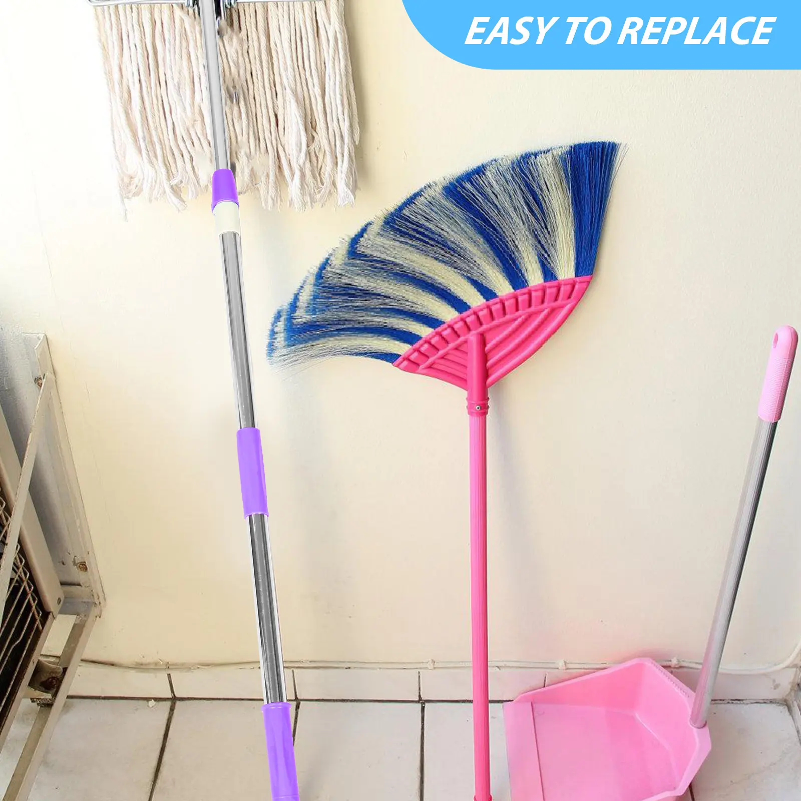 Purple Stainless Steel Mop Stick Replacement Telescopic Rotating Mop Handle Floor Pole Broom Pole Heavy Duty Cleaning Accessory